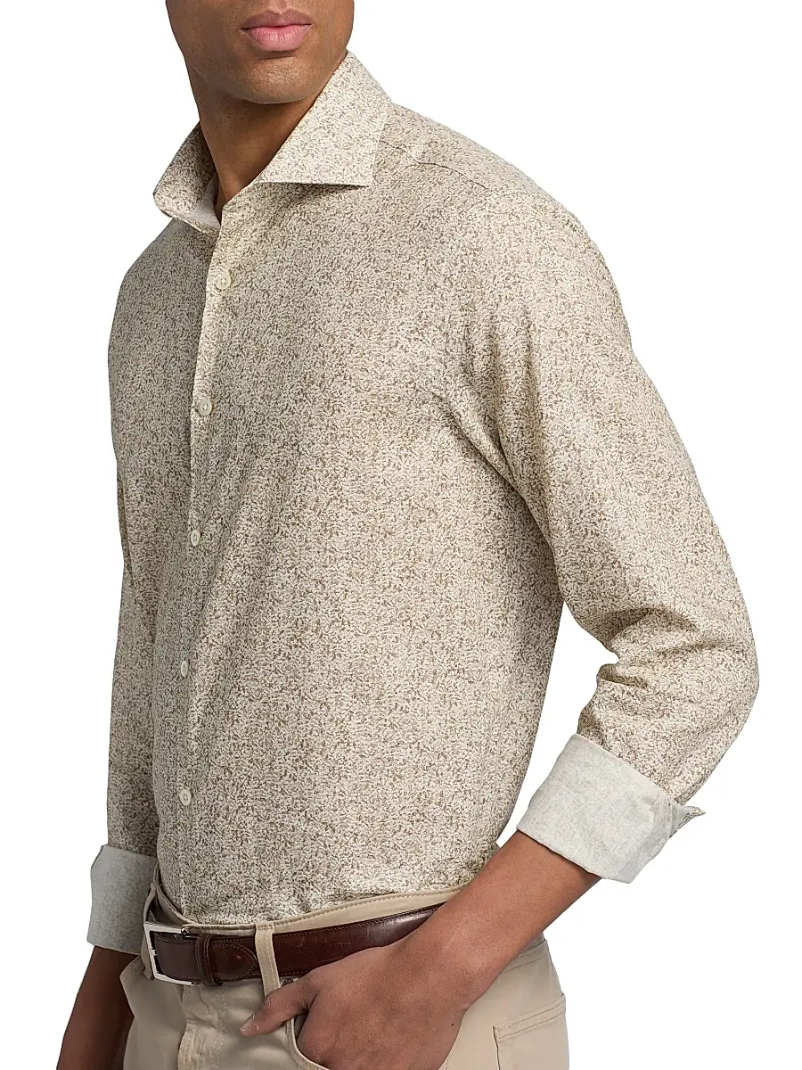 Canali Men's Floral Linen-Cotton Sport Shirt | Thumbnail 6 Canali Men's Floral Linen-Cotton Sport Shirt | Thumbnail 6