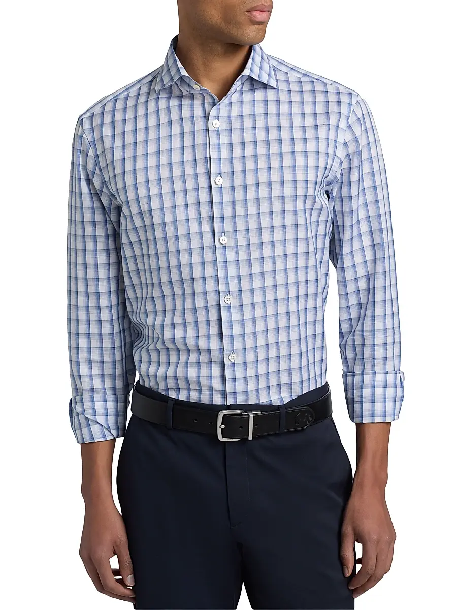 Canali Men's Plaid Cotton-Linen Sport Shirt | Thumbnail 3 Canali Men's Plaid Cotton-Linen Sport Shirt | Thumbnail 3