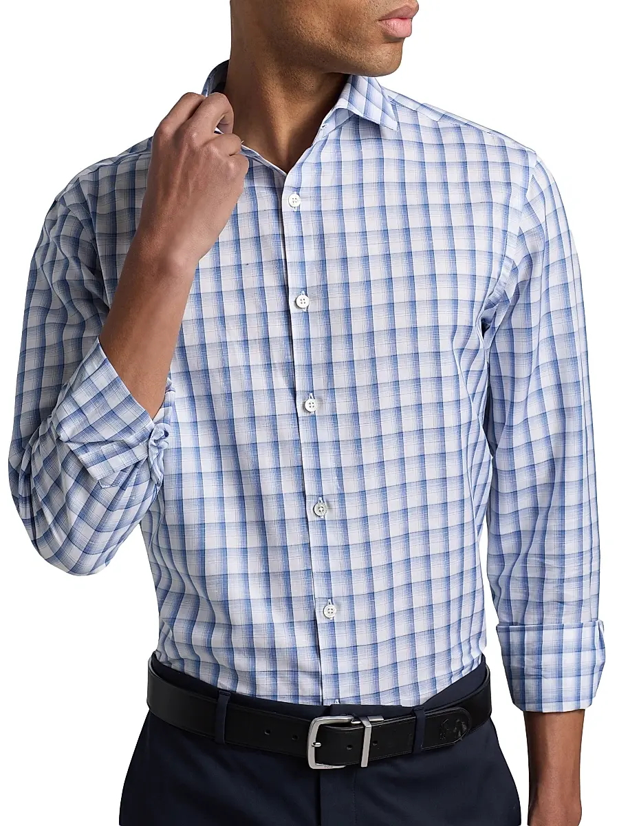 Canali Men's Plaid Cotton-Linen Sport Shirt | Thumbnail 6 Canali Men's Plaid Cotton-Linen Sport Shirt | Thumbnail 6