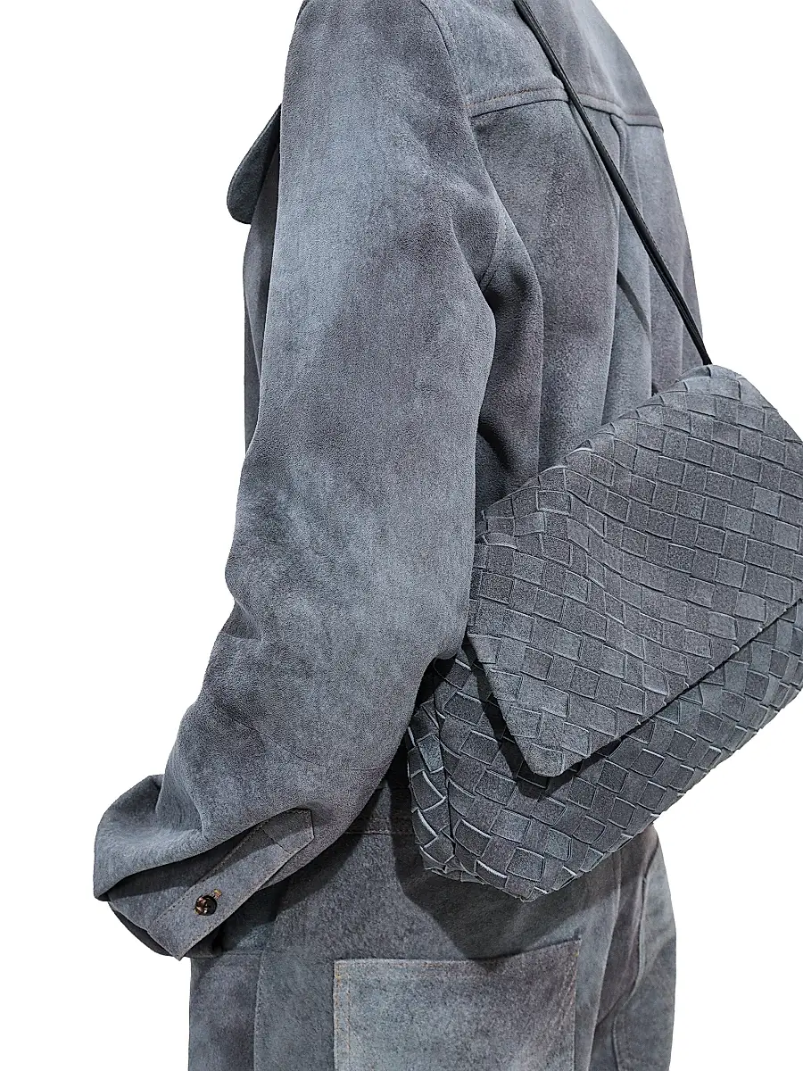 Bottega Veneta Women's Giorno Intrecciato Suede Pouch - Cloudy Indigo | Thumbnail 2 Bottega Veneta Women's Giorno Intrecciato Suede Pouch - Cloudy Indigo | Thumbnail 2