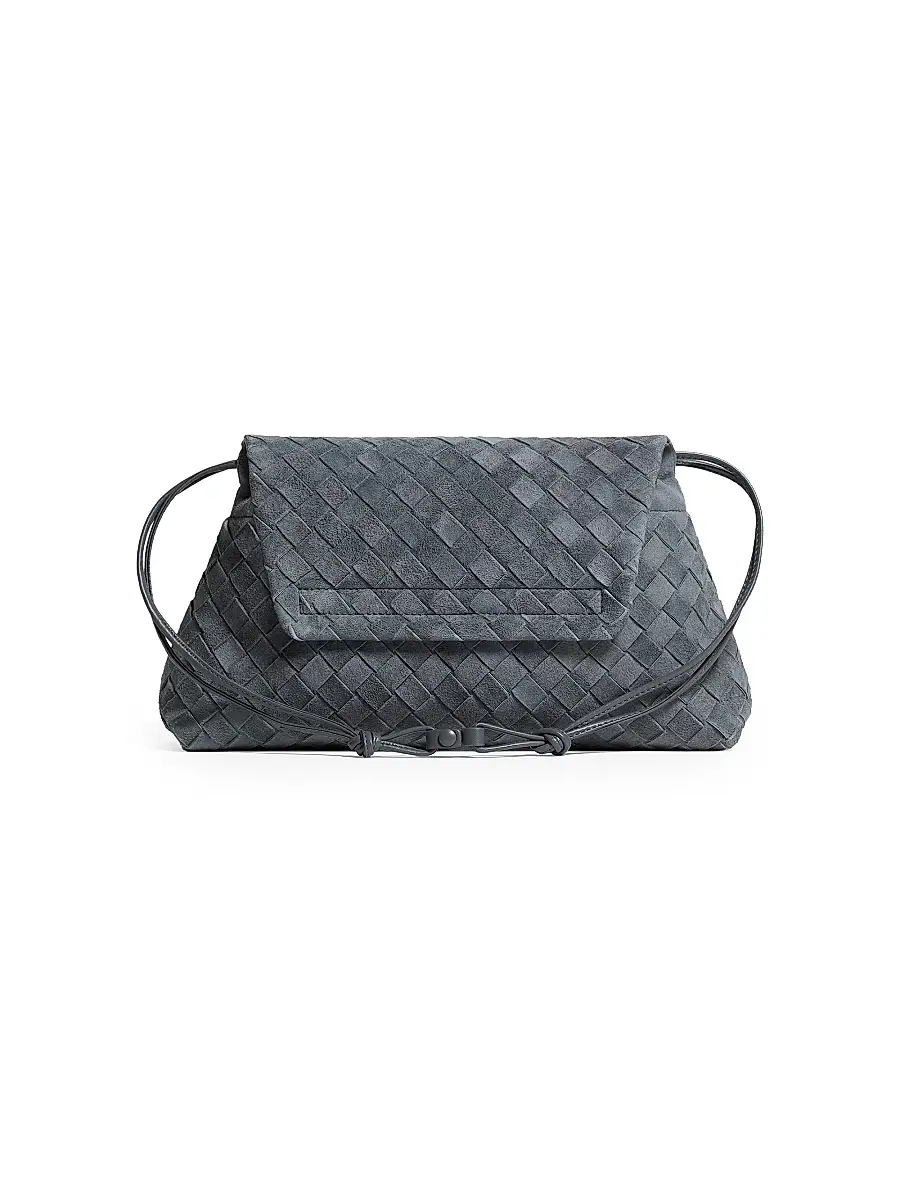 Bottega Veneta Women's Giorno Intrecciato Suede Pouch - Cloudy Indigo | Thumbnail 6 Bottega Veneta Women's Giorno Intrecciato Suede Pouch - Cloudy Indigo | Thumbnail 6