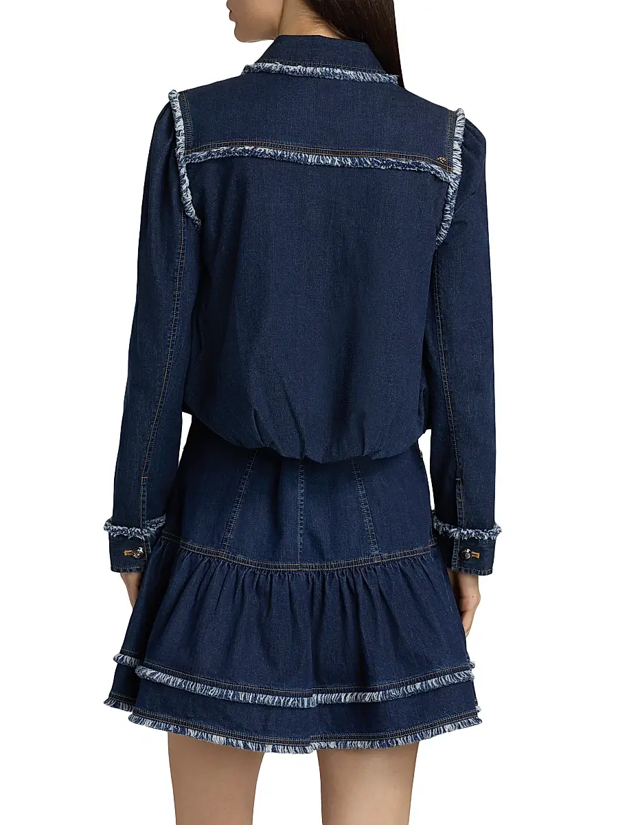 Cinq à Sept Women's Indria Denim Fringe Crop Bomber Jacket | Thumbnail 5