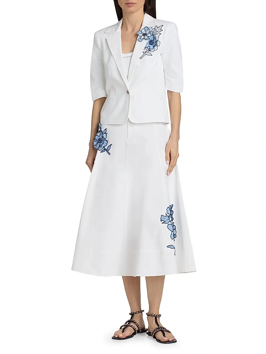 Cinq à Sept Women's Khloe Striped Floral Appliqué Petit Blazer | Thumbnail 2 Cinq à Sept Women's Khloe Striped Floral Appliqué Petit Blazer | Thumbnail 2