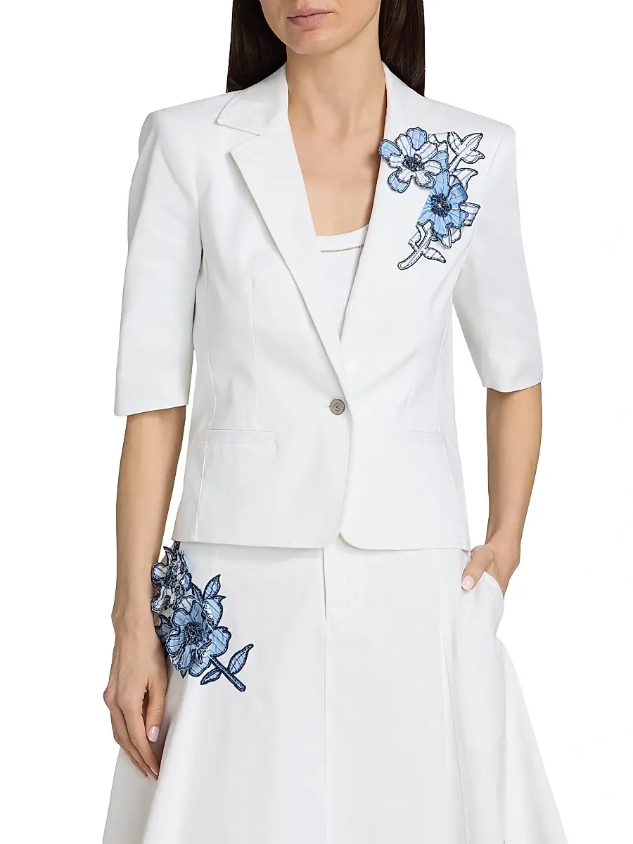Cinq à Sept Women's Khloe Striped Floral Appliqué Petit Blazer | Thumbnail 3 Cinq à Sept Women's Khloe Striped Floral Appliqué Petit Blazer | Thumbnail 3