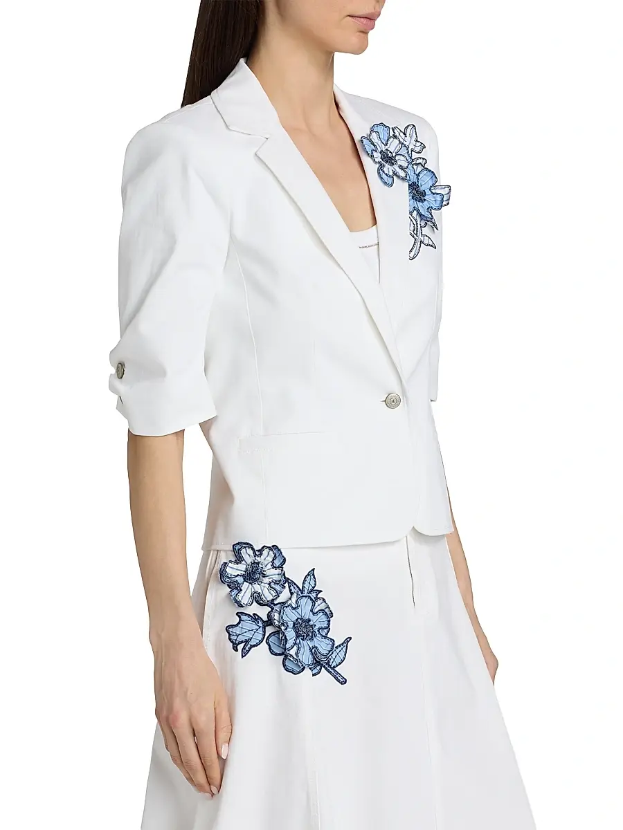 Cinq à Sept Women's Khloe Striped Floral Appliqué Petit Blazer | Thumbnail 4 Cinq à Sept Women's Khloe Striped Floral Appliqué Petit Blazer | Thumbnail 4