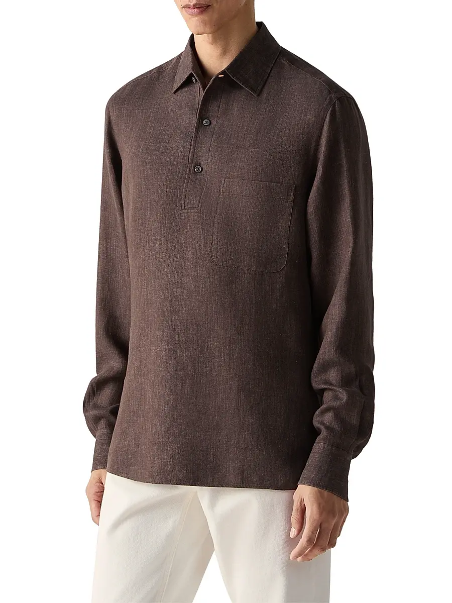 Zegna Men's Oasi Lino Polo Shirt | Thumbnail 4 Zegna Men's Oasi Lino Polo Shirt | Thumbnail 4