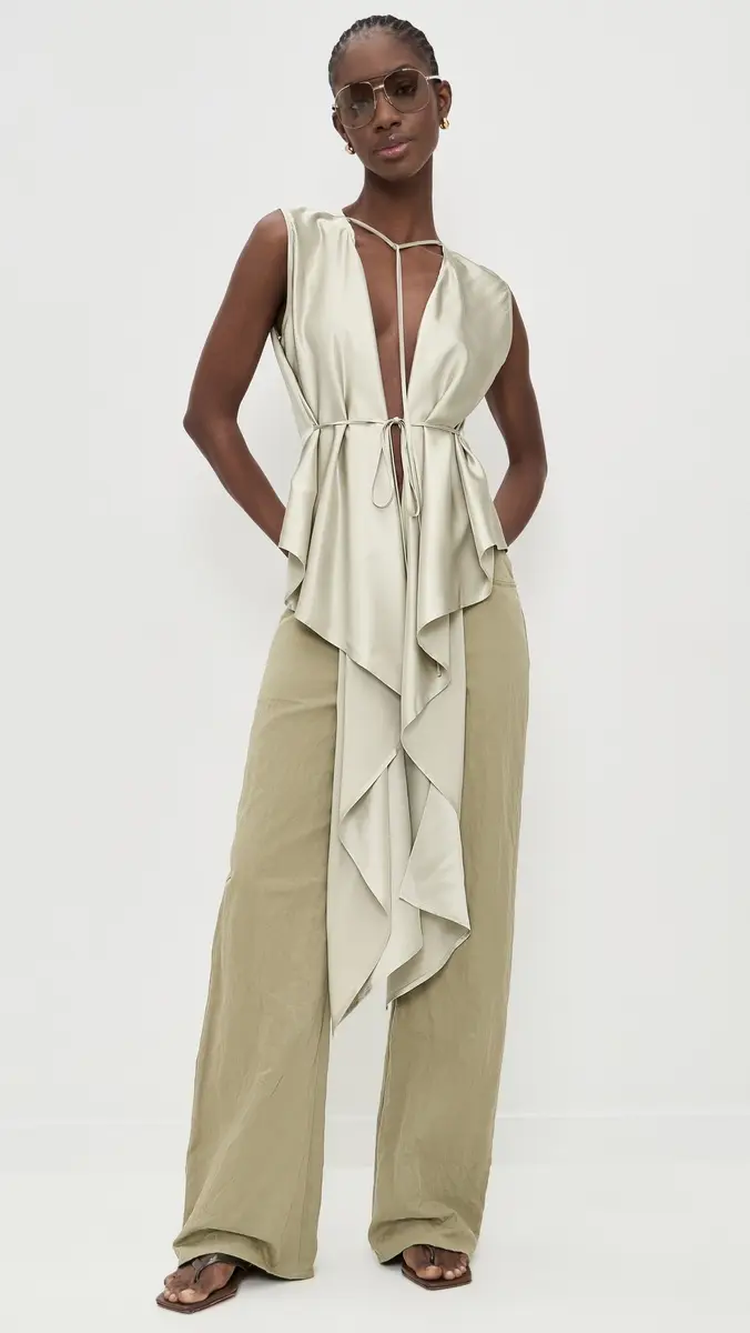 Helmut Lang Silk Scarf Draped Top Green Tea | Thumbnail 2 Helmut Lang Silk Scarf Draped Top Green Tea | Thumbnail 2