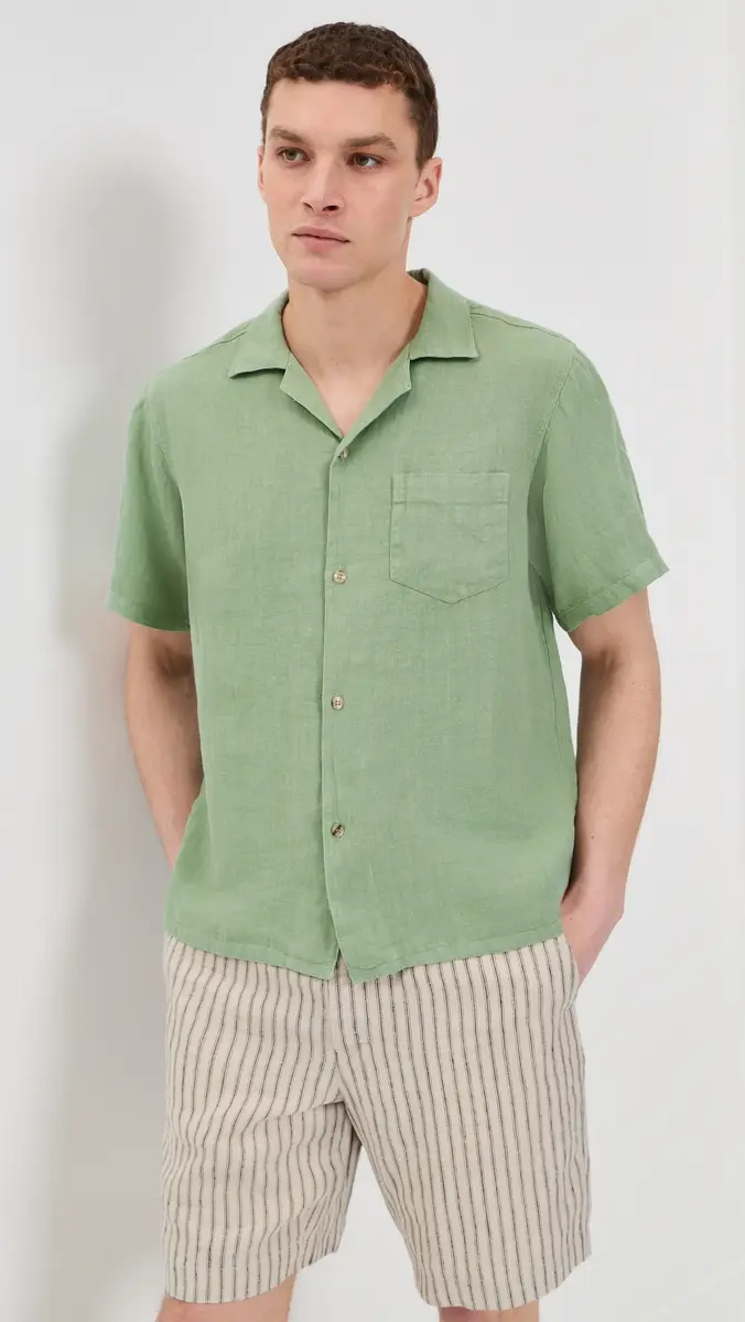 Bather Linen Camp Shirt Sage | Thumbnail 2