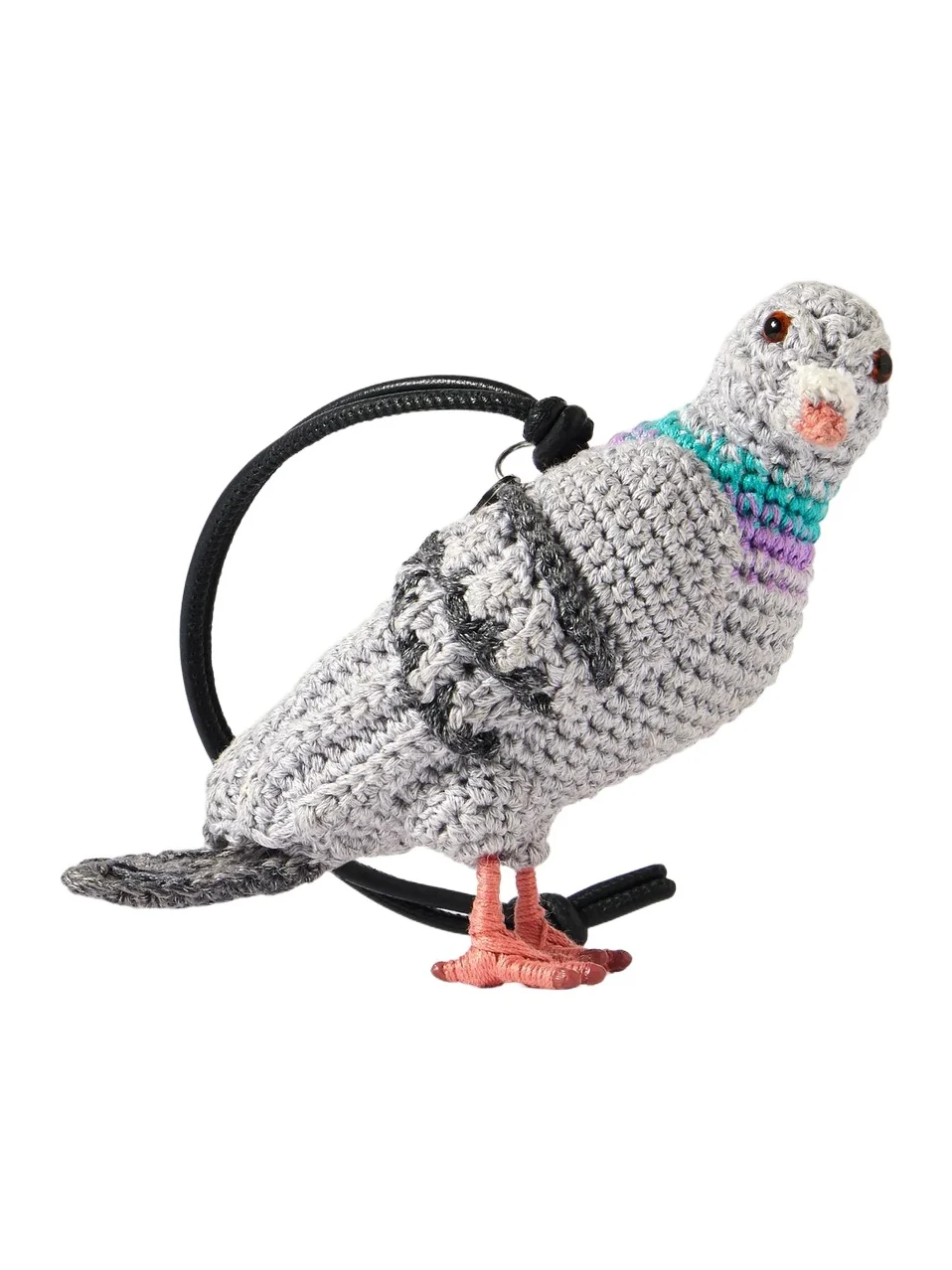 Pigeon Crochet-knit Cotton And Leather Bag Charm