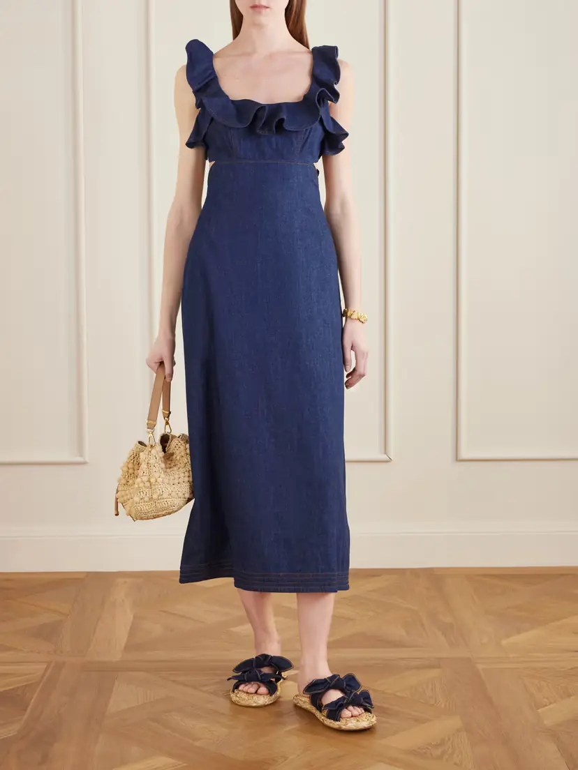 Zimmermann Aster Ruffled Denim Midi Dress | Thumbnail 2