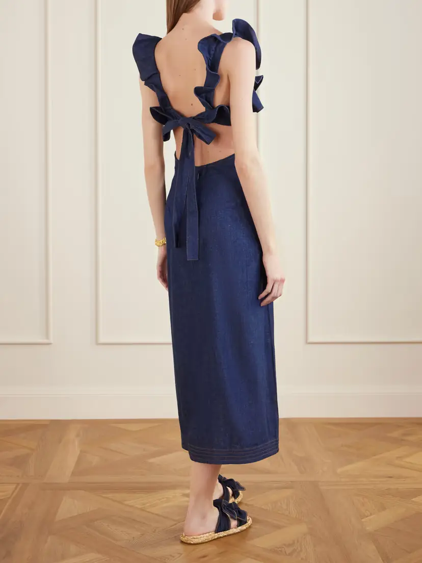 Zimmermann Aster Ruffled Denim Midi Dress | Thumbnail 3