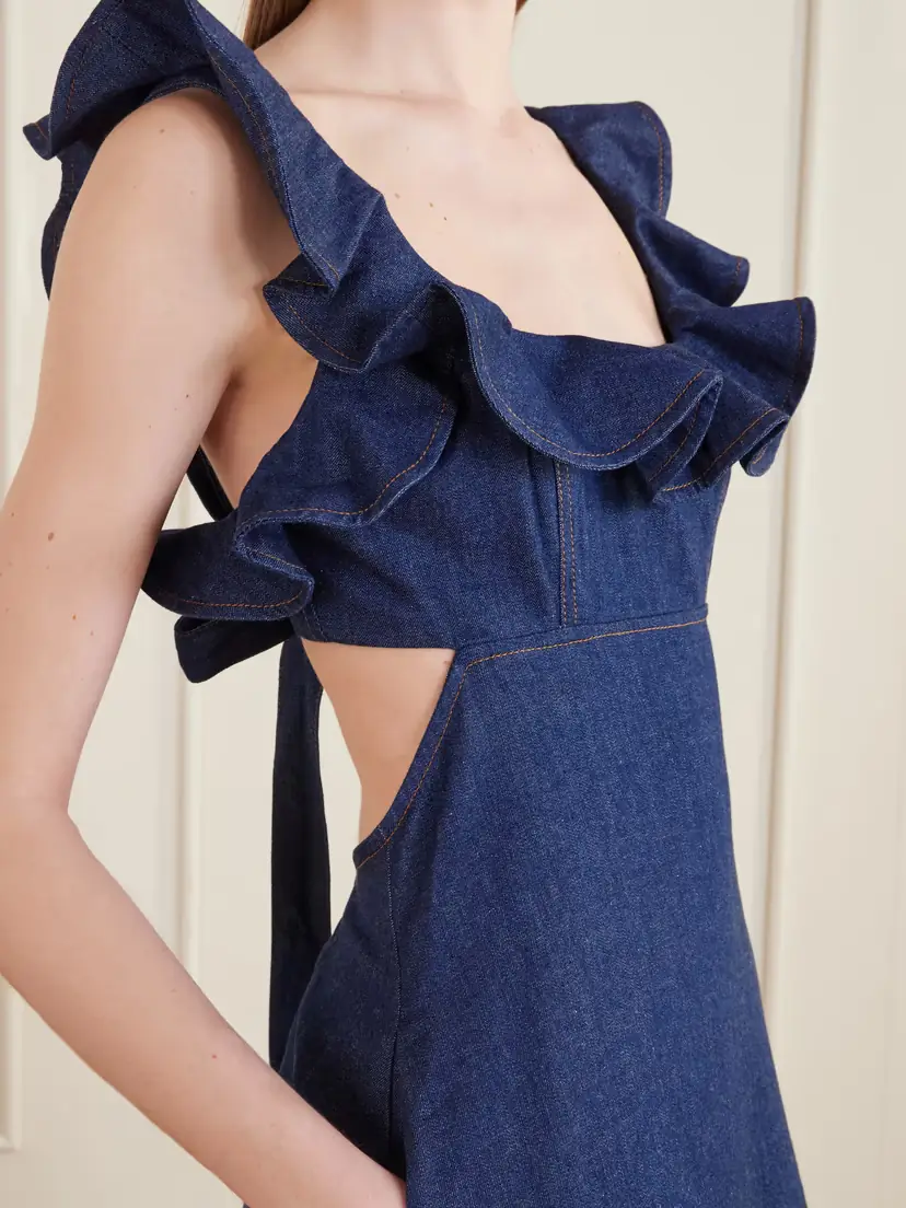 Zimmermann Aster Ruffled Denim Midi Dress | Thumbnail 4