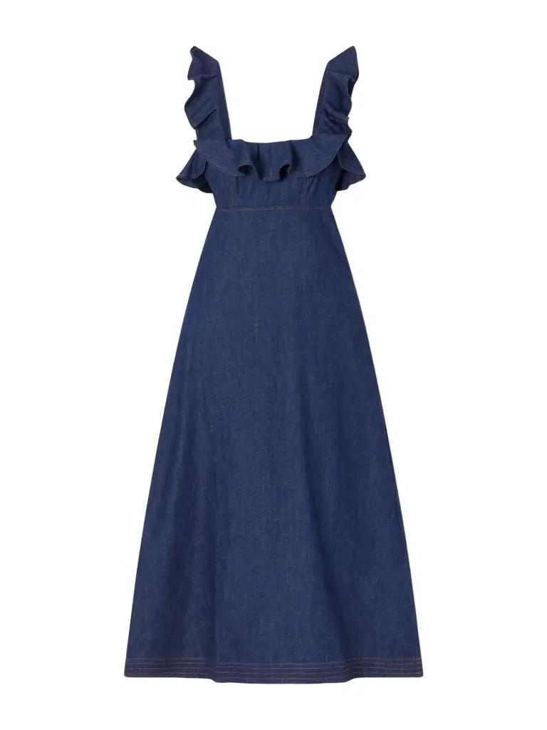 Zimmermann Aster Ruffled Denim Midi Dress | Image 1 Zimmermann Aster Ruffled Denim Midi Dress | Image 1