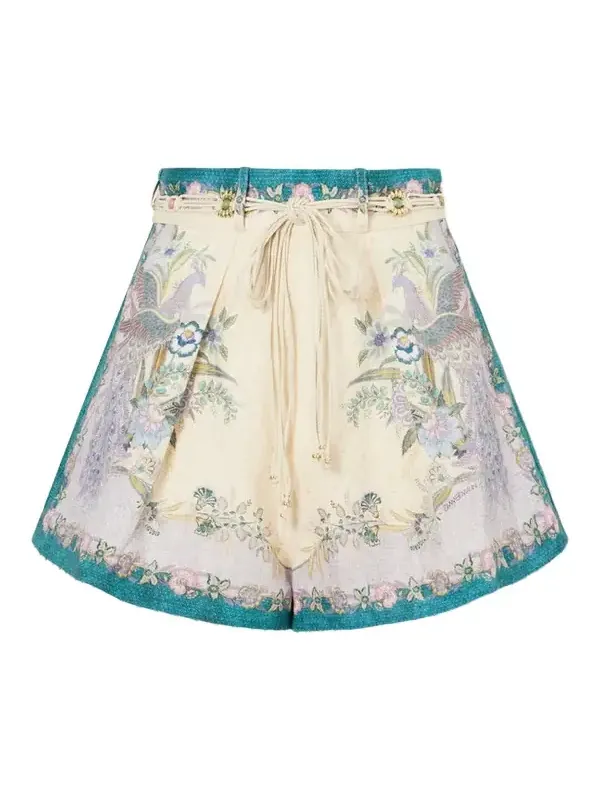 Indra Belted Mid-rise Floral-print Linen Shorts Indra Belted Mid-rise Floral-print Linen Shorts