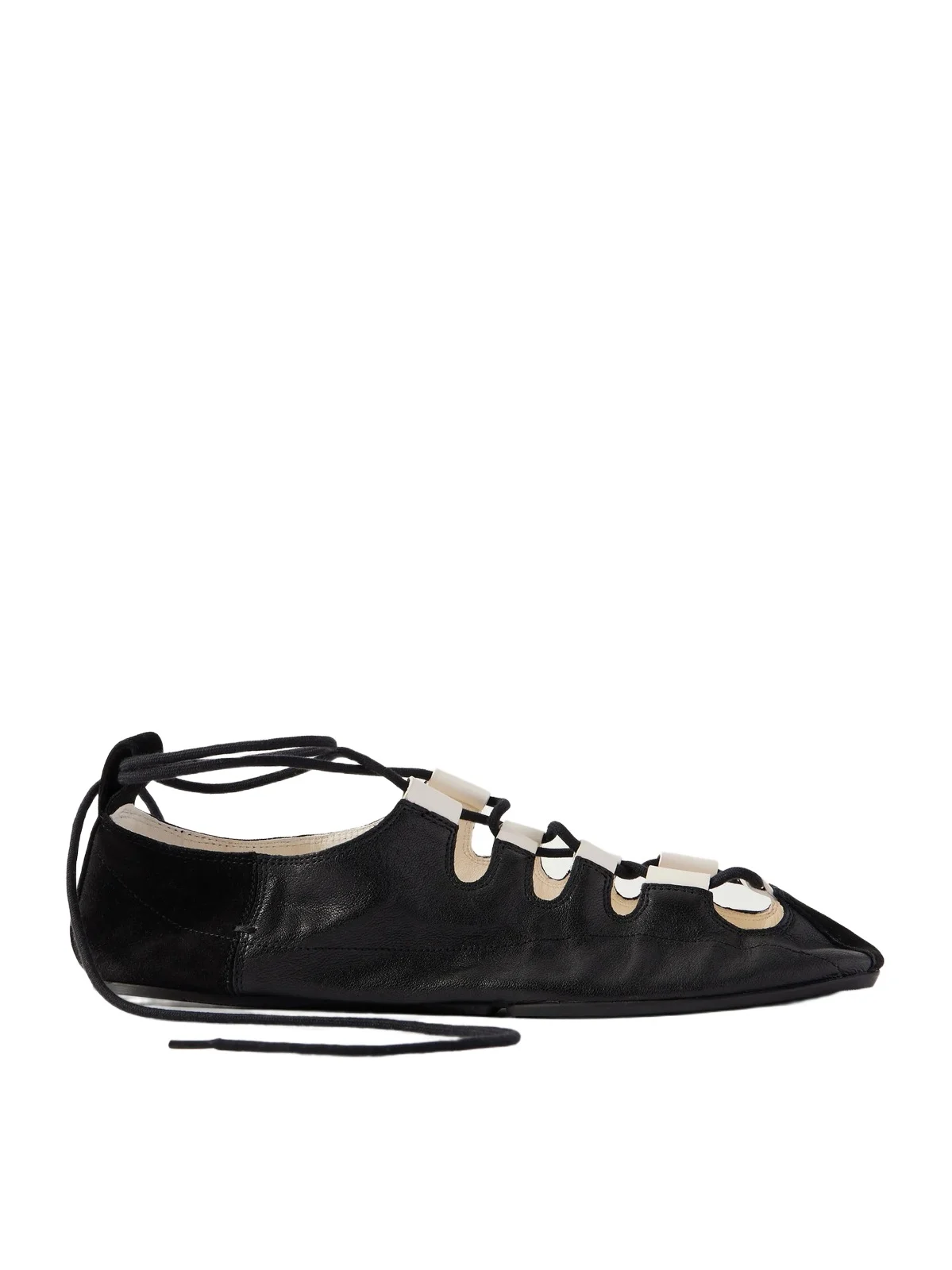 Suede-trimmed Leather Ballet Flats