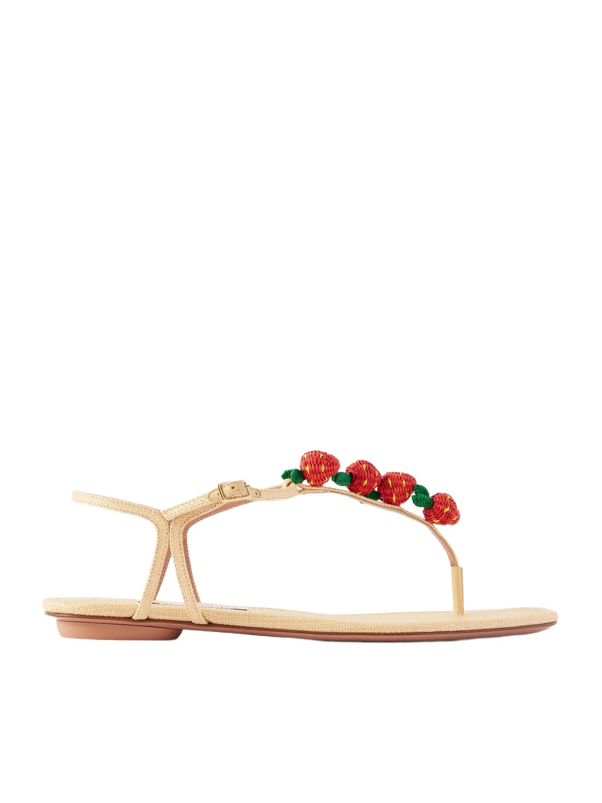 Aquazzura Fragolina Sugar Embellished Raffia-effect Flat Sandals