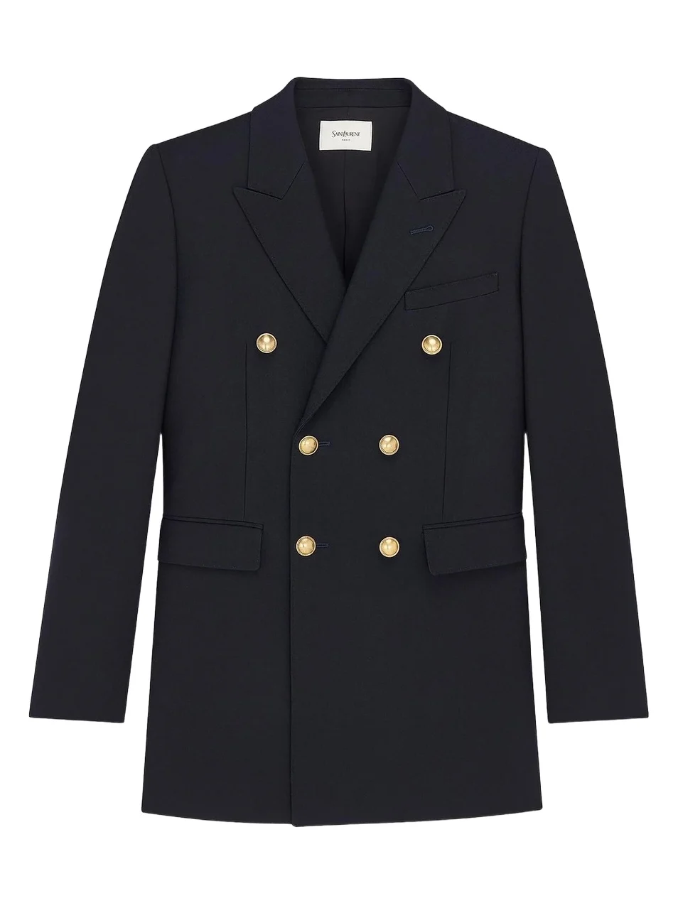 Women's Double-Breasted Jacket in Wool Gabardine - Marine Fonce