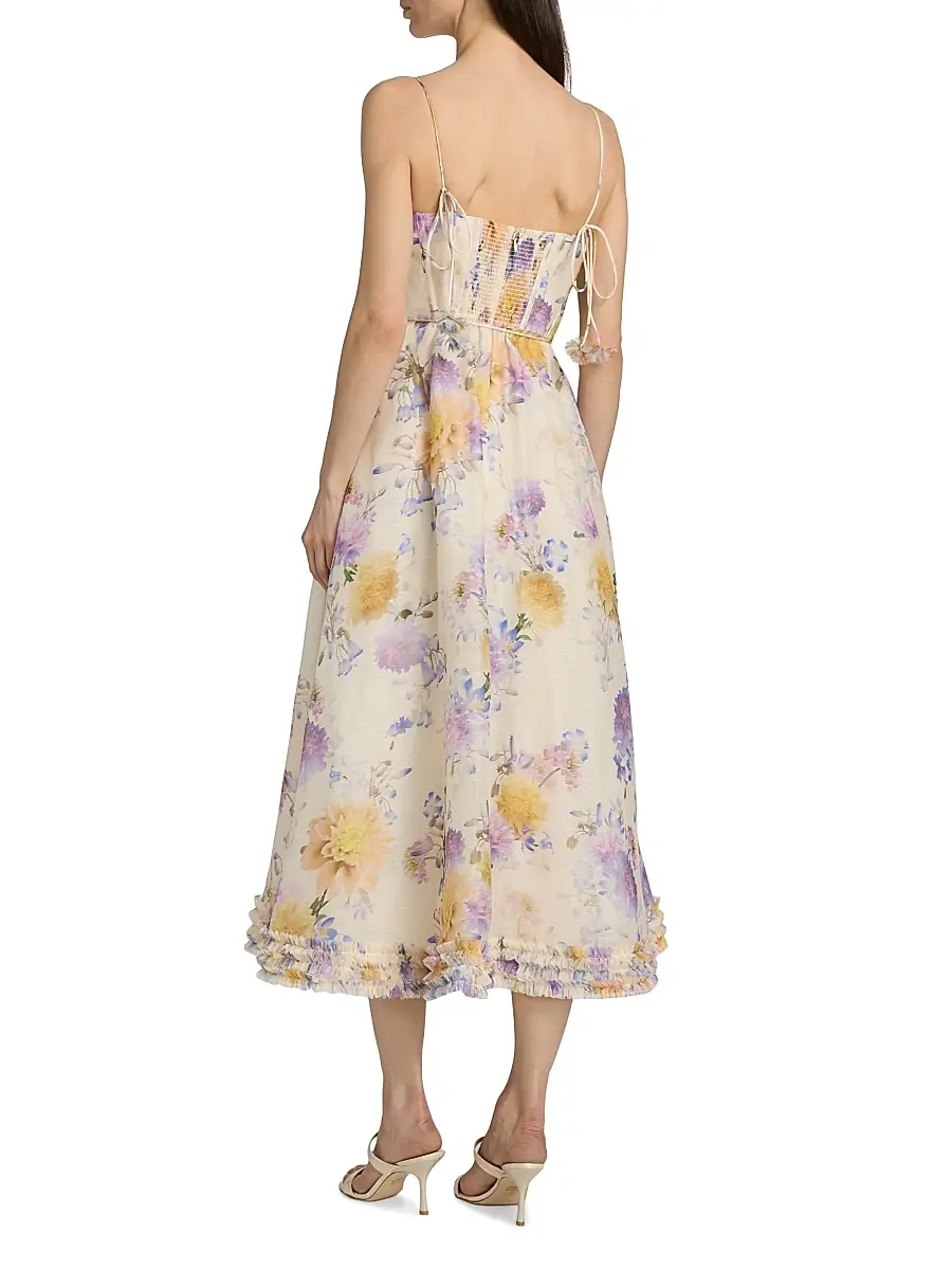 Zimmermann Women's Kindred Spirit Luna Floral Linen-Silk Ruffle Midi-Dress | Thumbnail 5