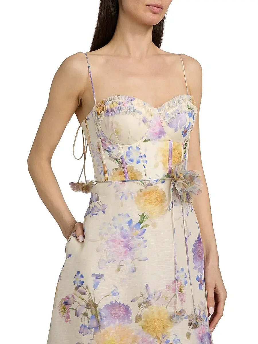 Zimmermann Women's Kindred Spirit Luna Floral Linen-Silk Ruffle Midi-Dress | Thumbnail 6