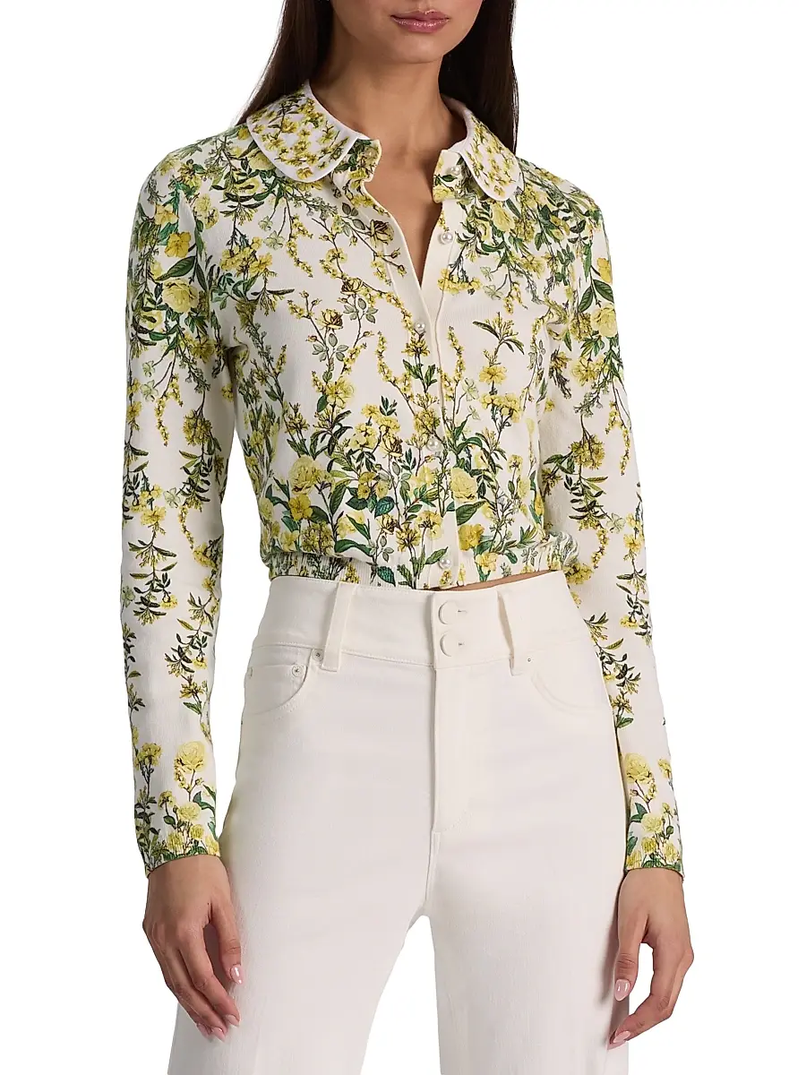 Alice + Olivia Women's Carson Printed Stretch Cotton Cardigan | Thumbnail 3 Alice + Olivia Women's Carson Printed Stretch Cotton Cardigan | Thumbnail 3