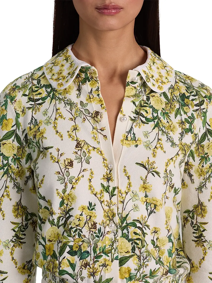 Alice + Olivia Women's Carson Printed Stretch Cotton Cardigan | Thumbnail 5 Alice + Olivia Women's Carson Printed Stretch Cotton Cardigan | Thumbnail 5