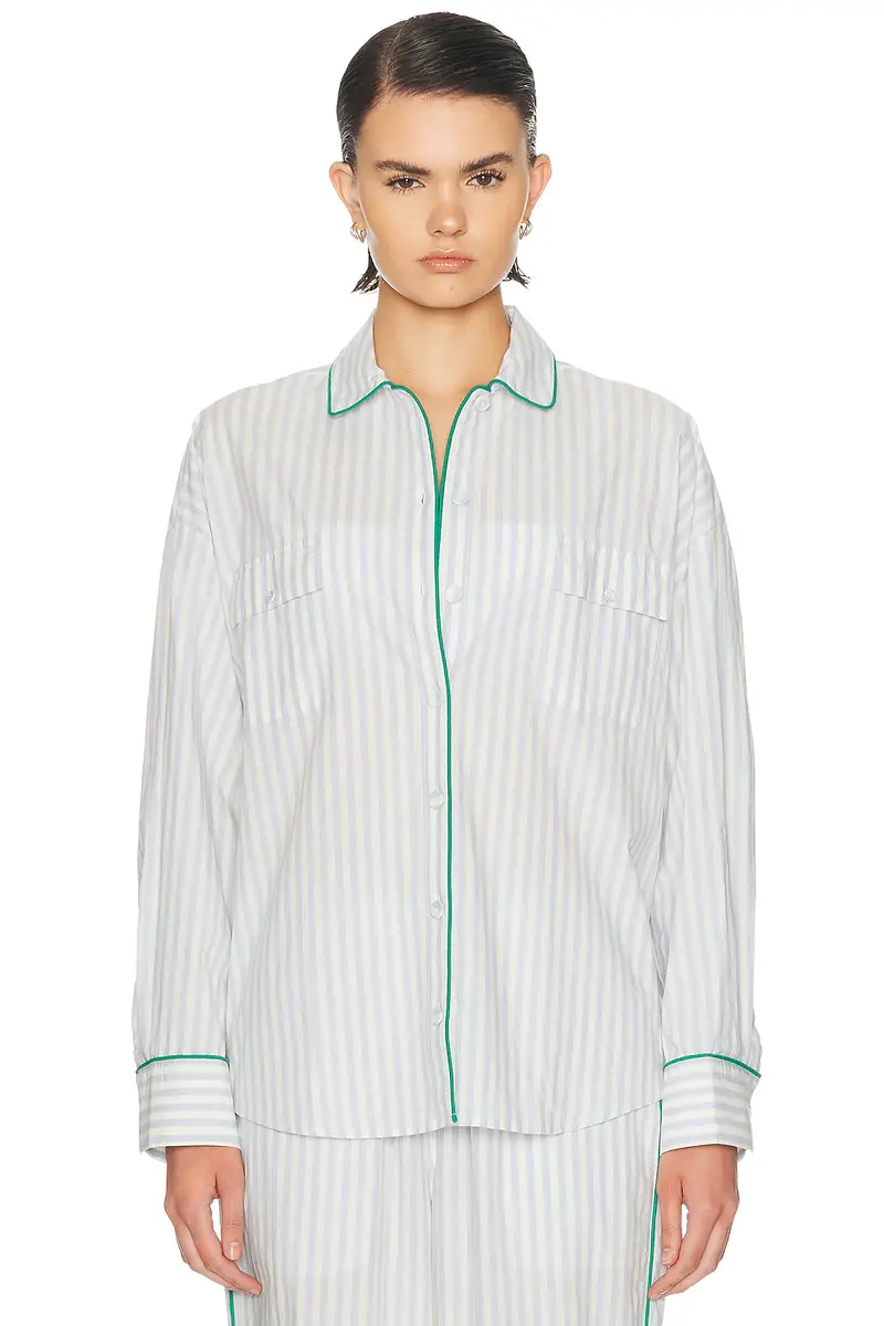 Lunya Airy Cotton Piped Button Down Shirt | Thumbnail 2 Lunya Airy Cotton Piped Button Down Shirt | Thumbnail 2