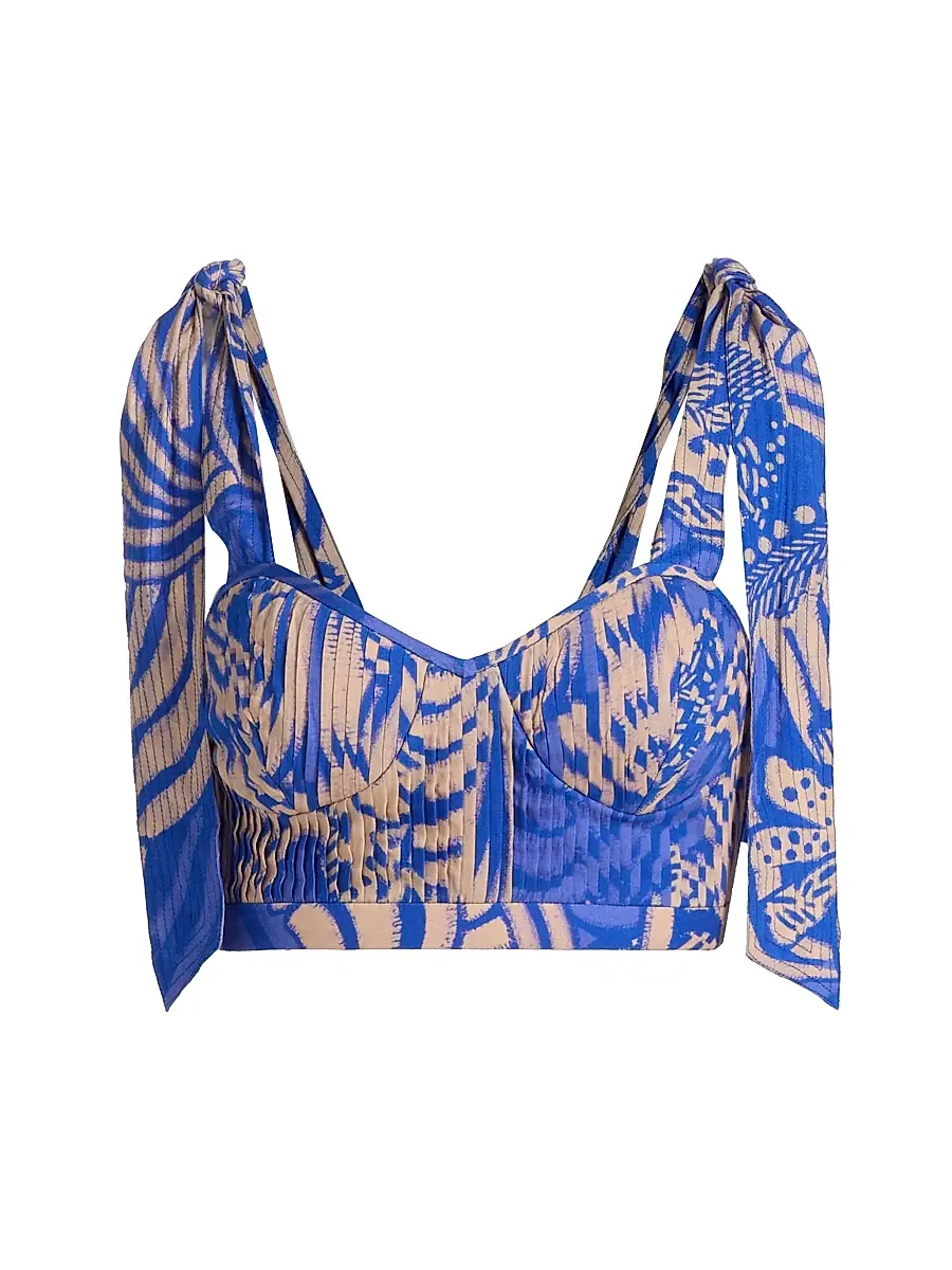 Poupette St Barth Women's Carla Floral Bustier Top - Blue Japonism | Image 1 Poupette St Barth Women's Carla Floral Bustier Top - Blue Japonism | Image 1
