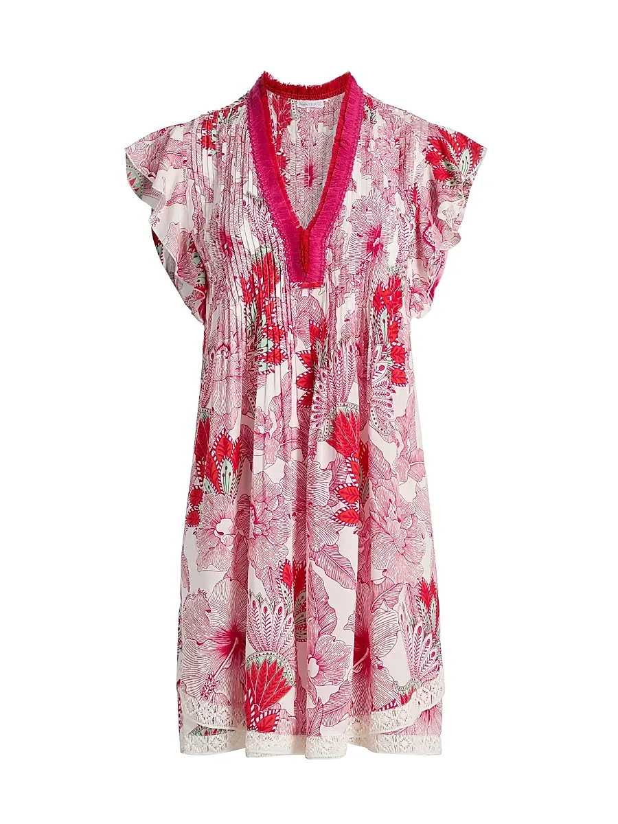 Poupette St Barth Women's Sasha Floral Pleated Minidress - Pink Padang | Image 1 Poupette St Barth Women's Sasha Floral Pleated Minidress - Pink Padang | Image 1