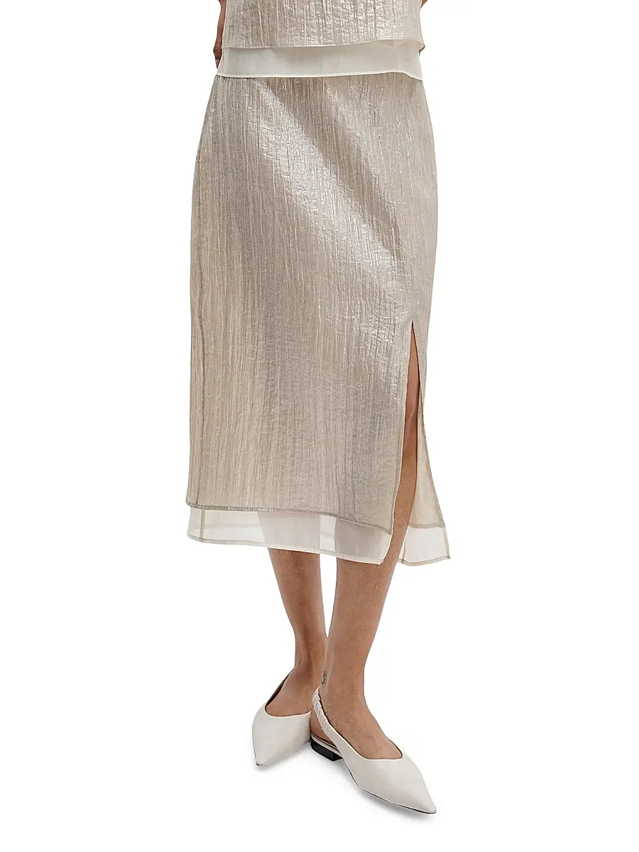 rag & bone Women's Suki Metallic Crinkled Midi-Skirt | Thumbnail 3 rag & bone Women's Suki Metallic Crinkled Midi-Skirt | Thumbnail 3