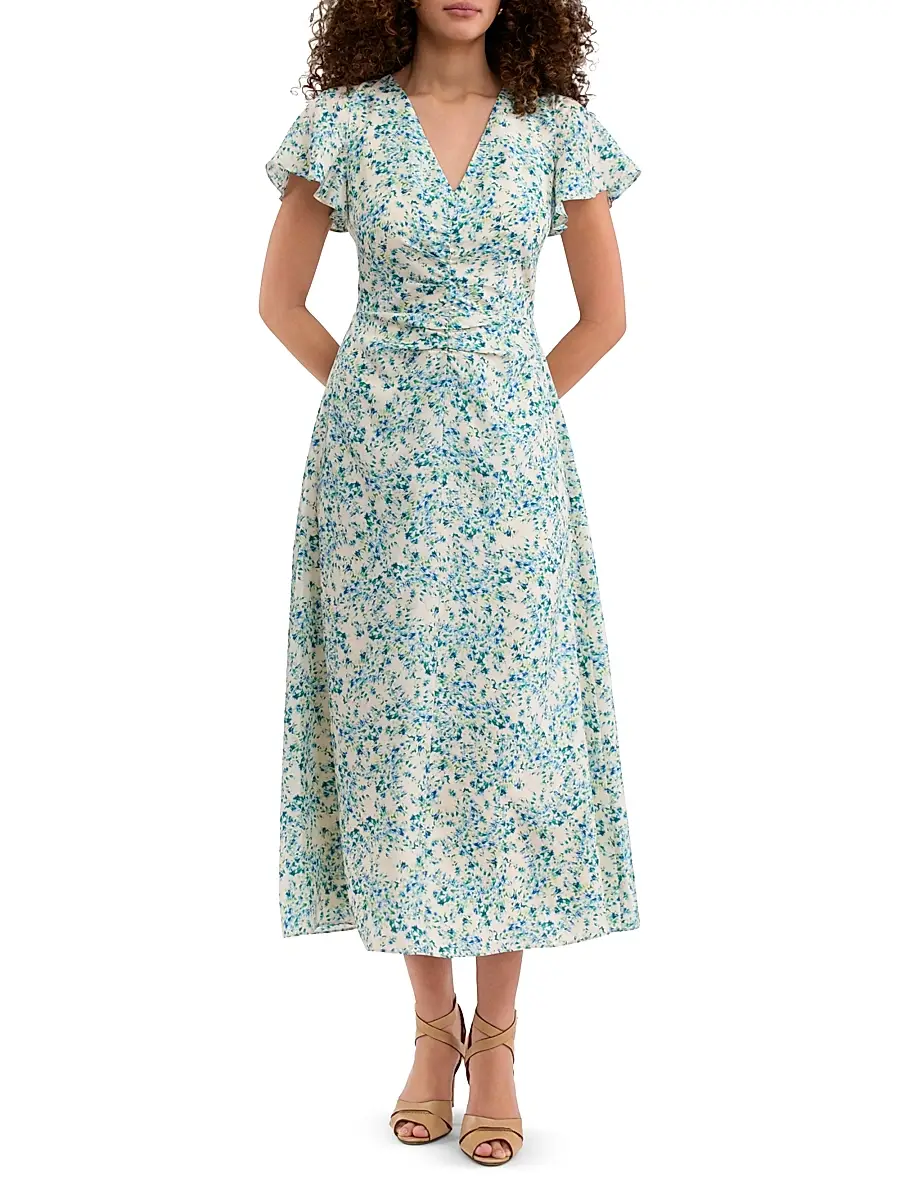 Rebecca Taylor Women's Bellamy Floral Silk A-Line Midi-Dress - Cream Multi | Thumbnail 2 Rebecca Taylor Women's Bellamy Floral Silk A-Line Midi-Dress - Cream Multi | Thumbnail 2