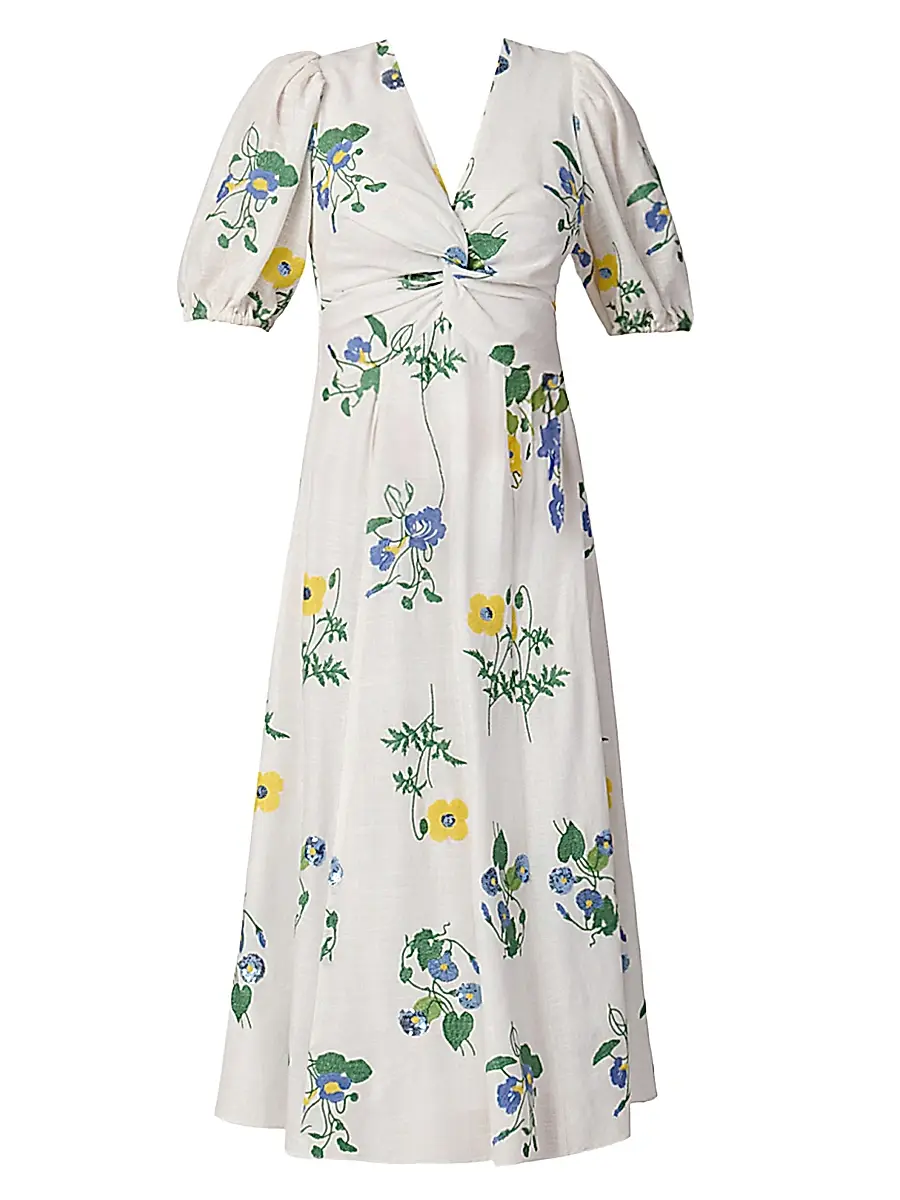 Shoshanna Women's Dodge Printed Knot Midi-Dress - Optic Multi | Image 1 Shoshanna Women's Dodge Printed Knot Midi-Dress - Optic Multi | Image 1
