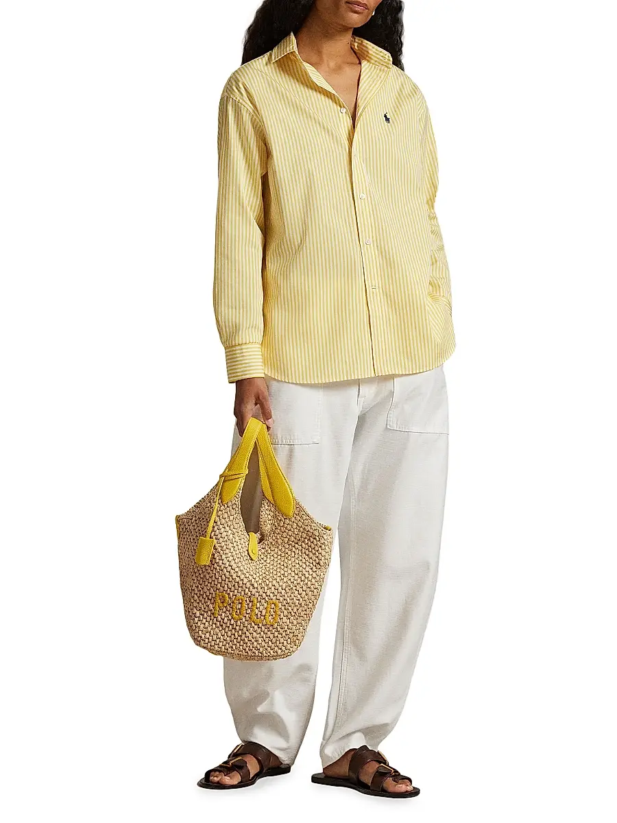 Polo Ralph Lauren Women's Medium Logo Raffia & Leather Tote Bag | Thumbnail 2