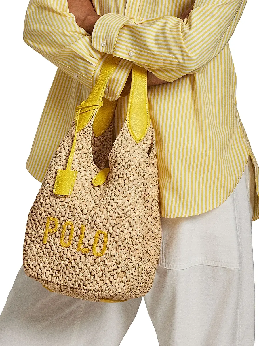Polo Ralph Lauren Women's Medium Logo Raffia & Leather Tote Bag | Thumbnail 3