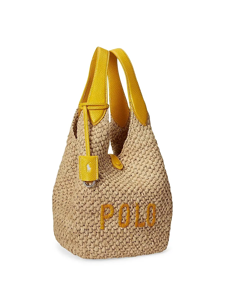Polo Ralph Lauren Women's Medium Logo Raffia & Leather Tote Bag | Thumbnail 4