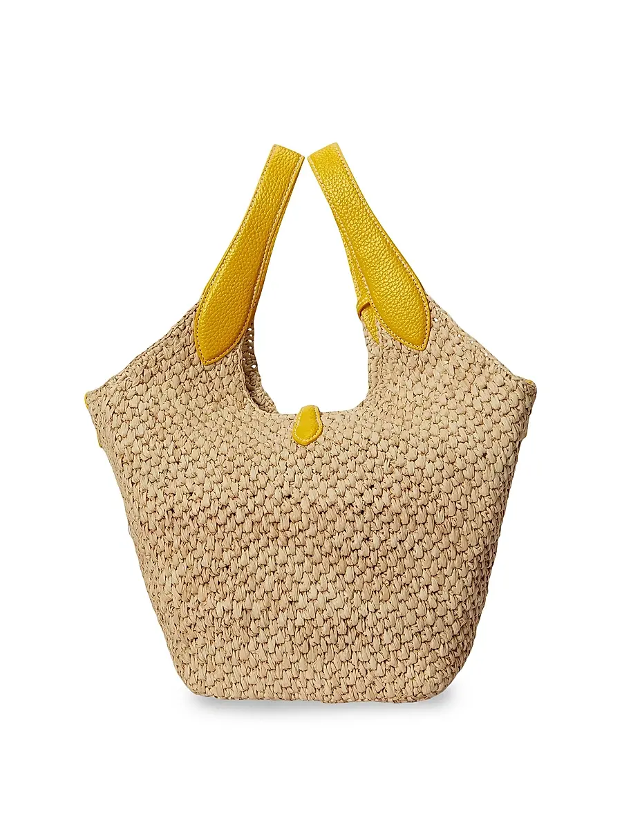 Polo Ralph Lauren Women's Medium Logo Raffia & Leather Tote Bag | Thumbnail 5
