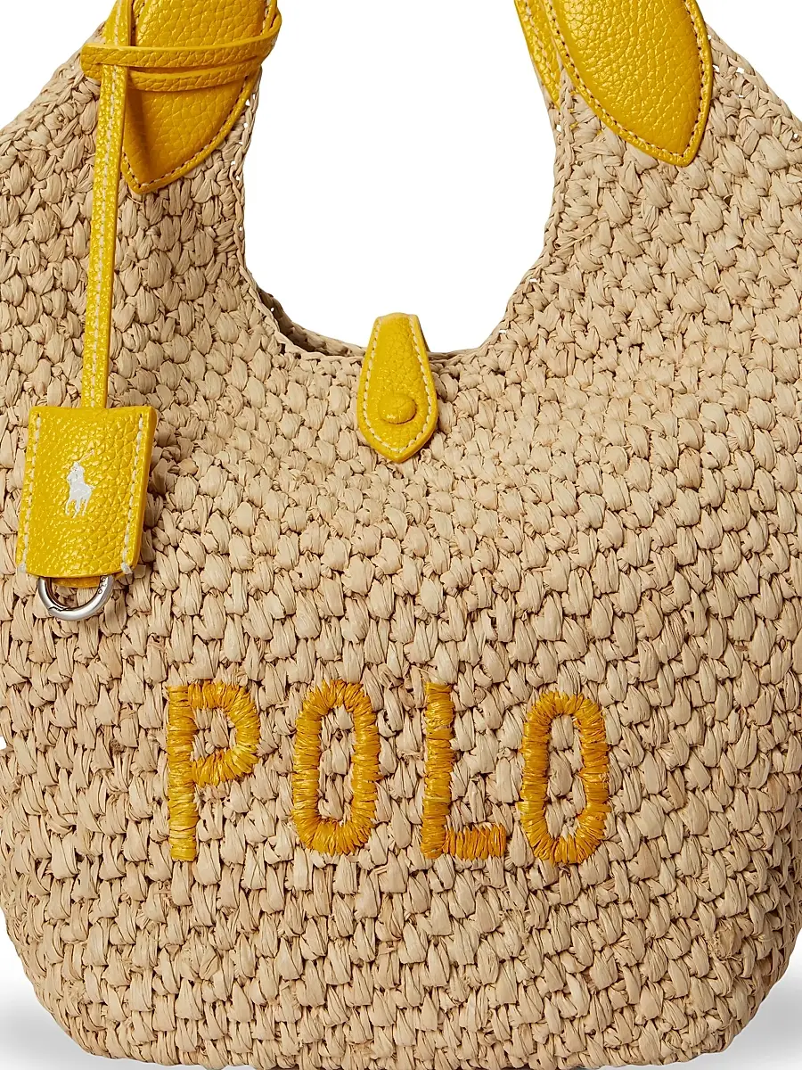 Polo Ralph Lauren Women's Medium Logo Raffia & Leather Tote Bag | Thumbnail 7