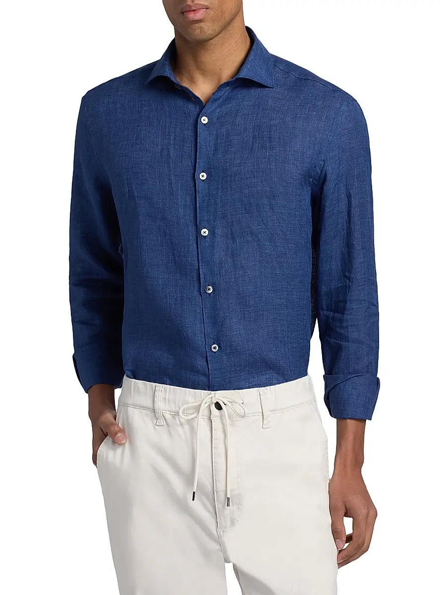 Canali Men's Linen Button-Front Shirt | Thumbnail 3 Canali Men's Linen Button-Front Shirt | Thumbnail 3
