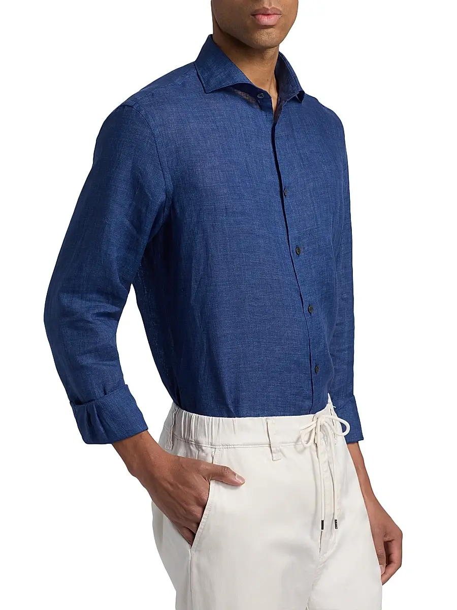 Canali Men's Linen Button-Front Shirt | Thumbnail 4 Canali Men's Linen Button-Front Shirt | Thumbnail 4