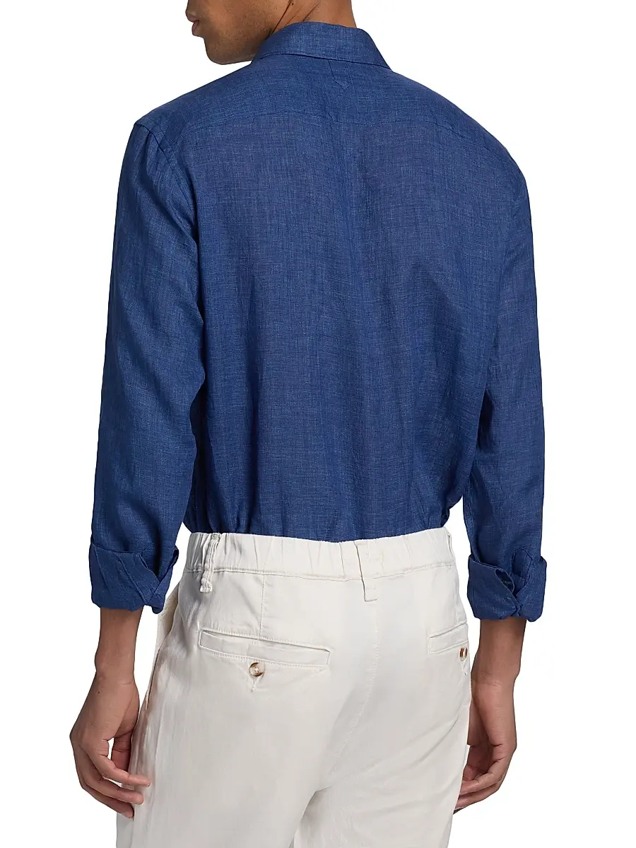 Canali Men's Linen Button-Front Shirt | Thumbnail 5 Canali Men's Linen Button-Front Shirt | Thumbnail 5
