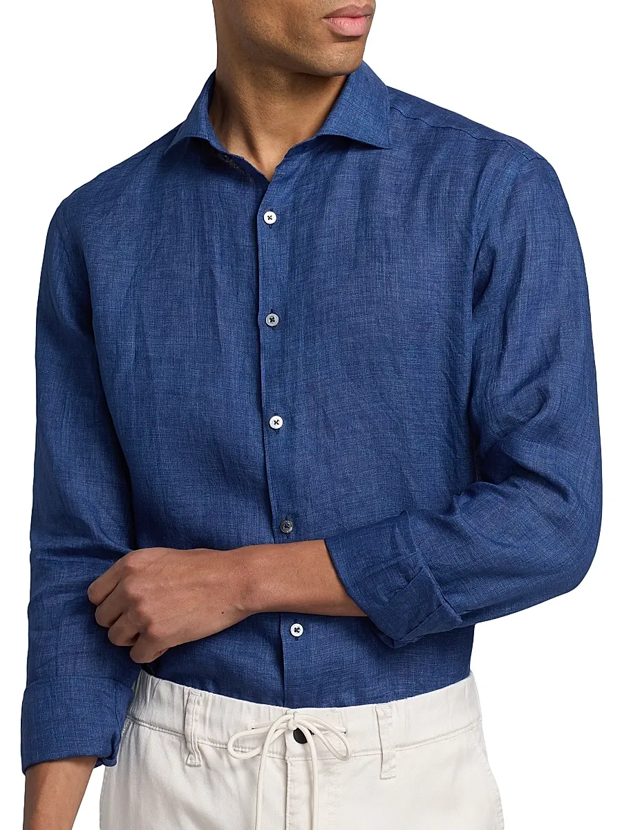 Canali Men's Linen Button-Front Shirt | Thumbnail 6 Canali Men's Linen Button-Front Shirt | Thumbnail 6
