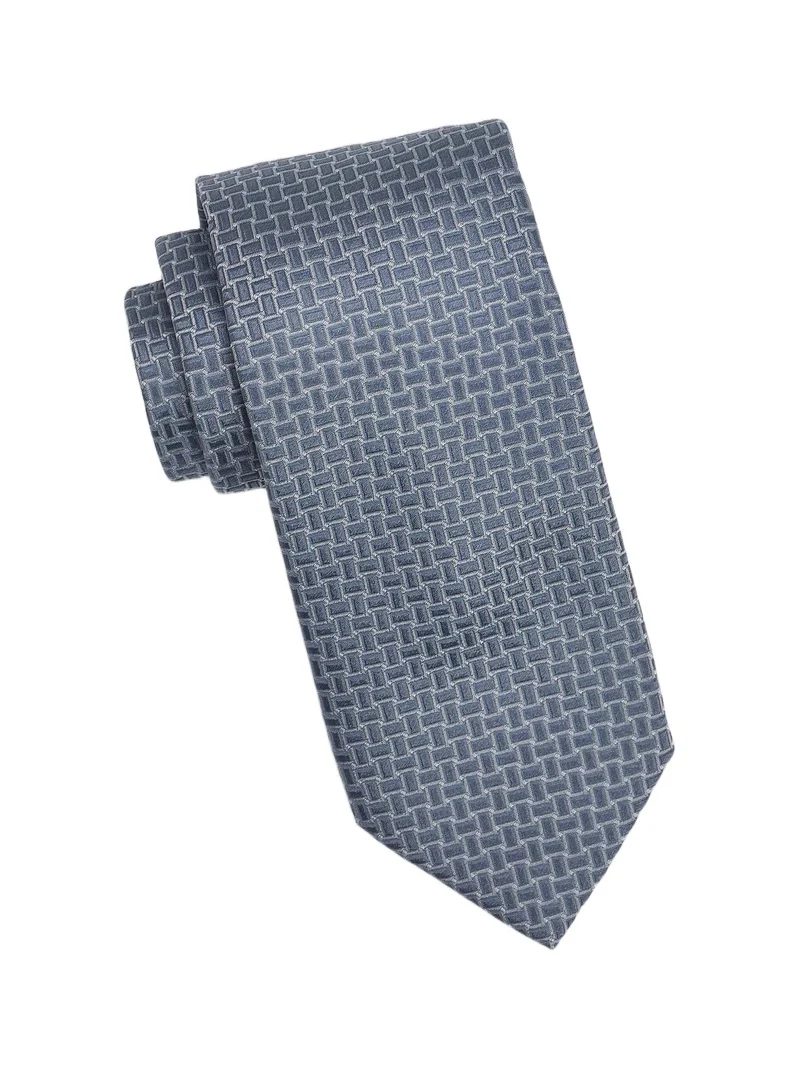 Men's Basket-Weave Jacquard Silk Tie