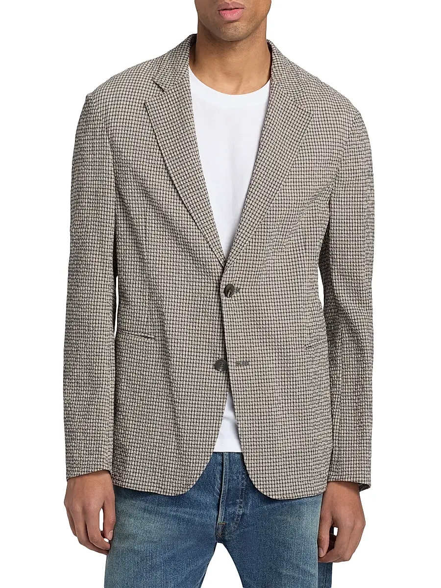Emporio Armani Men's Check Seersucker Soft Jacket | Thumbnail 3 Emporio Armani Men's Check Seersucker Soft Jacket | Thumbnail 3