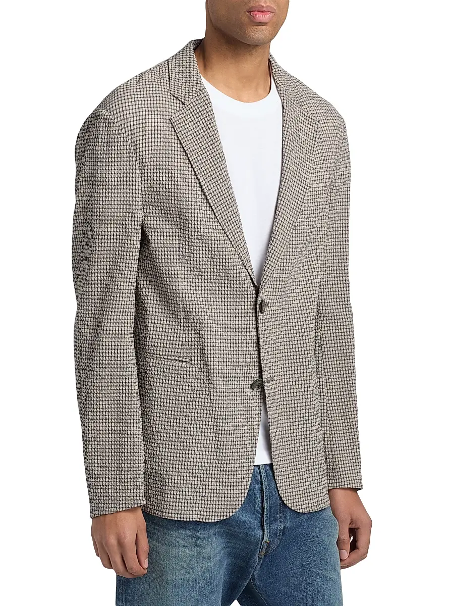 Emporio Armani Men's Check Seersucker Soft Jacket | Thumbnail 4 Emporio Armani Men's Check Seersucker Soft Jacket | Thumbnail 4