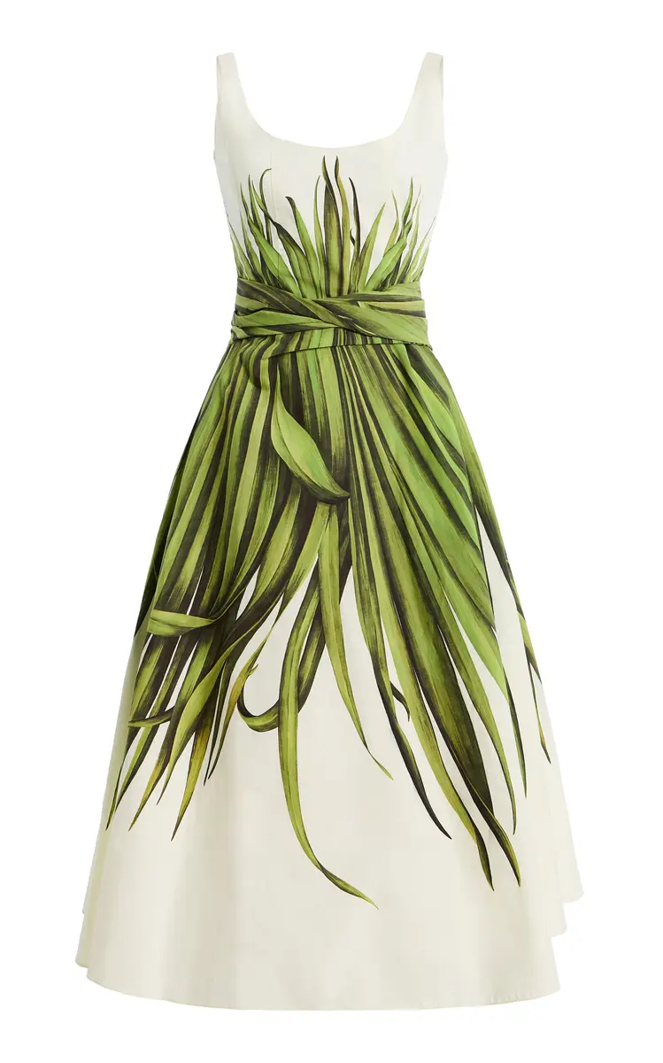 Oscar de la Renta Palm Leaves Cotton-Poplin Midi Dress | Thumbnail 6