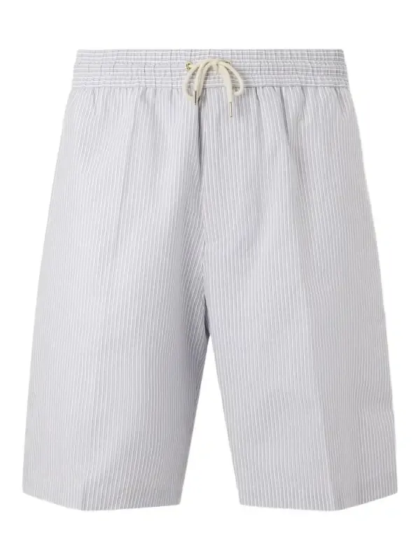 Straight-Leg Striped Cotton Drawstring Shorts - Men Straight-Leg Striped Cotton Drawstring Shorts - Men