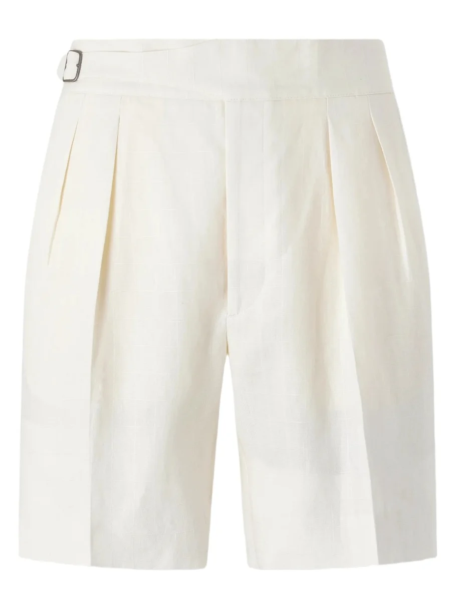 Straight-Leg Pleated Linen Shorts - Men Straight-Leg Pleated Linen Shorts - Men