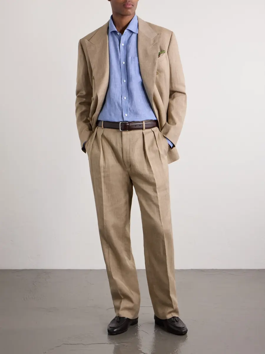 Ralph Lauren Purple Label Straight-Leg Pleated Linen, Cotton and Silk-Blend Suit Trousers - Men | Thumbnail 2 Ralph Lauren Purple Label Straight-Leg Pleated Linen, Cotton and Silk-Blend Suit Trousers - Men | Thumbnail 2