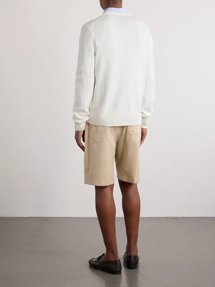 Ralph Lauren Purple Label Polo Bear Logo-Appliquéd Leather-Trimmed Knitted Silk and Linen-Blend Sweater - Men | Thumbnail 4