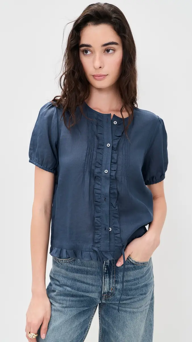 Alex Mill Brittnay Top in Ramie Navy | Thumbnail 2 Alex Mill Brittnay Top in Ramie Navy | Thumbnail 2