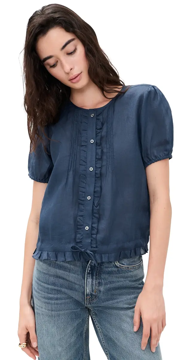 Brittnay Top in Ramie Navy Brittnay Top in Ramie Navy